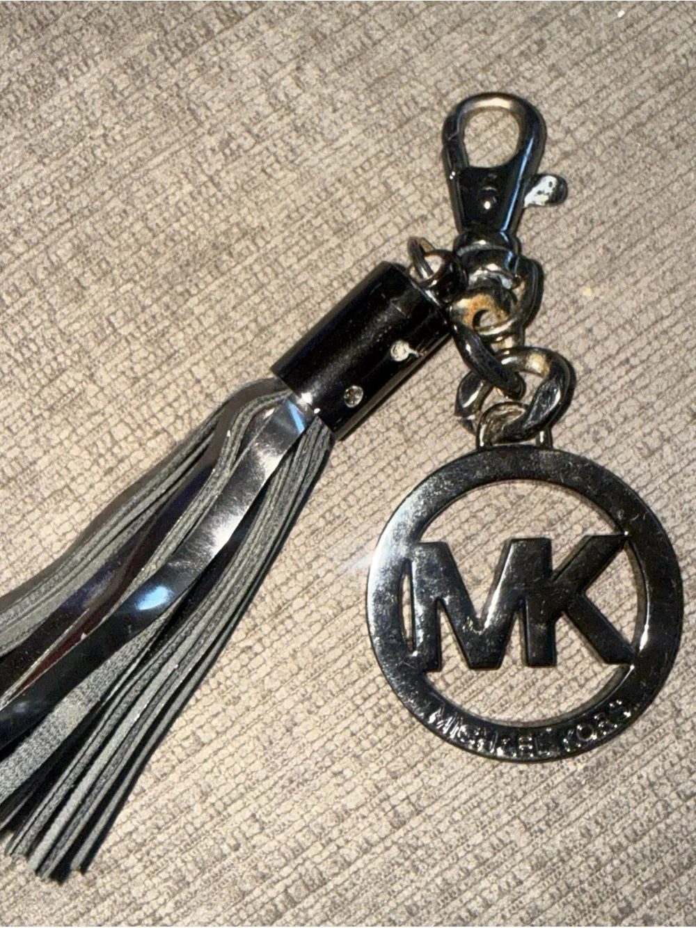 Michael Kors Logo and Tassel Bag Charm Gunmetal Tone